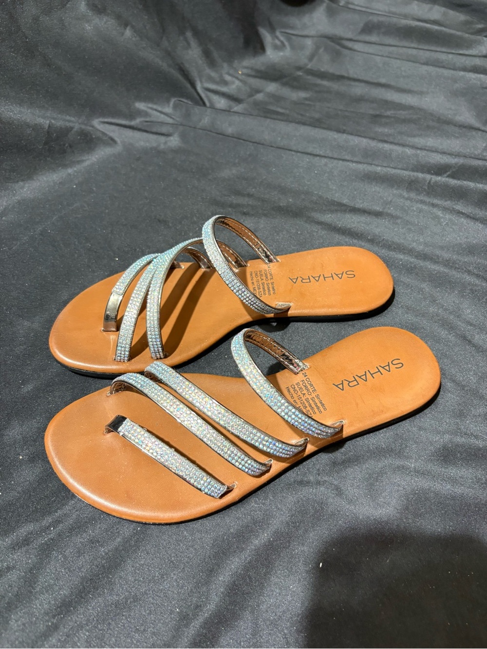 Sahara Women's Tan Sandals with Sparkling Silver Straps